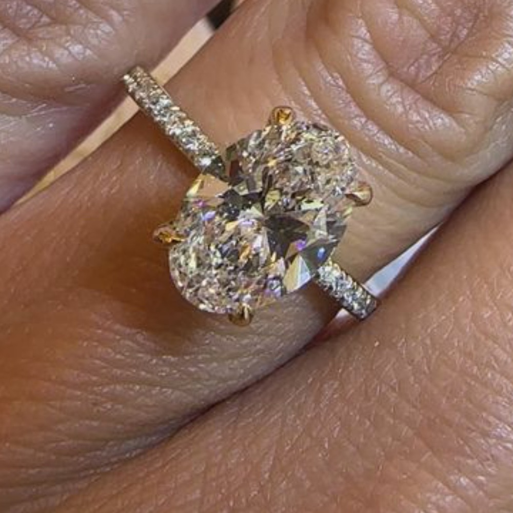 925 Sterling Silver 5 Carat - 3 CT Oval Cut Hidden Halo Ring Engagement